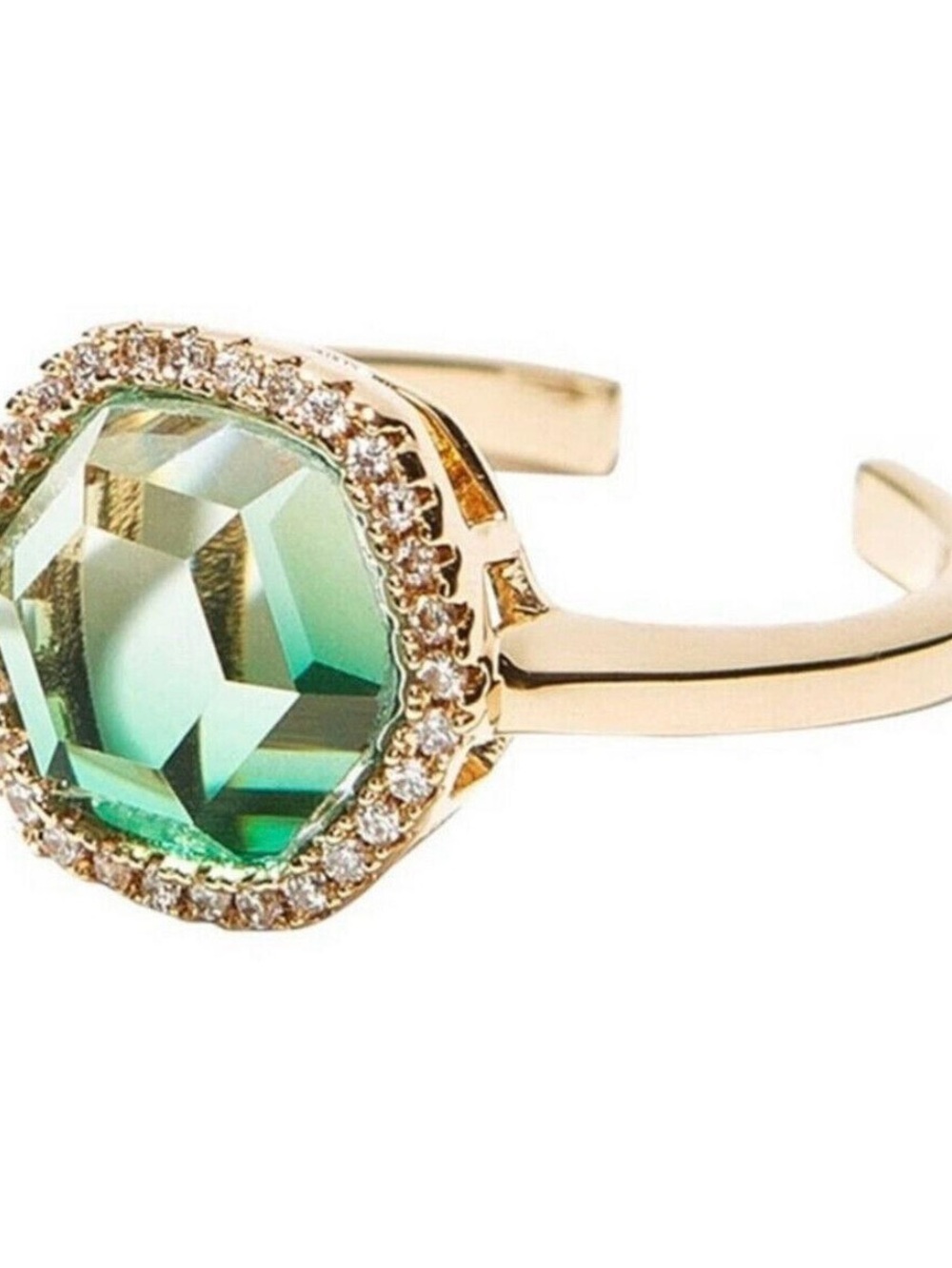 JOY DRAVECKY Chloe Green Ombré Crystal Halo Ring Gold NWT Adjustable